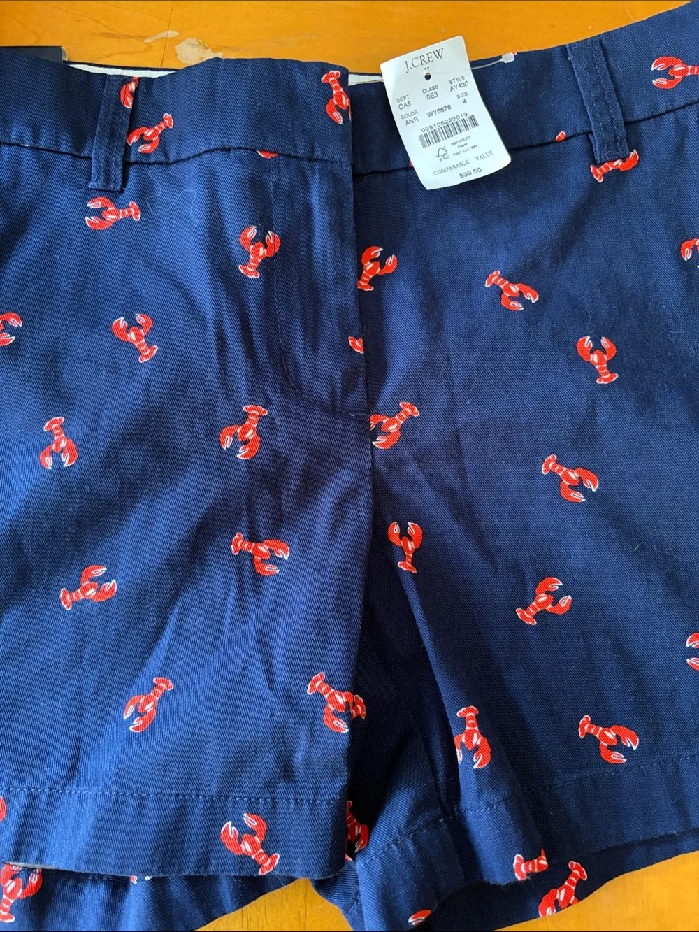 J. Crew Men's Navy Shorts with Red Lobster Print